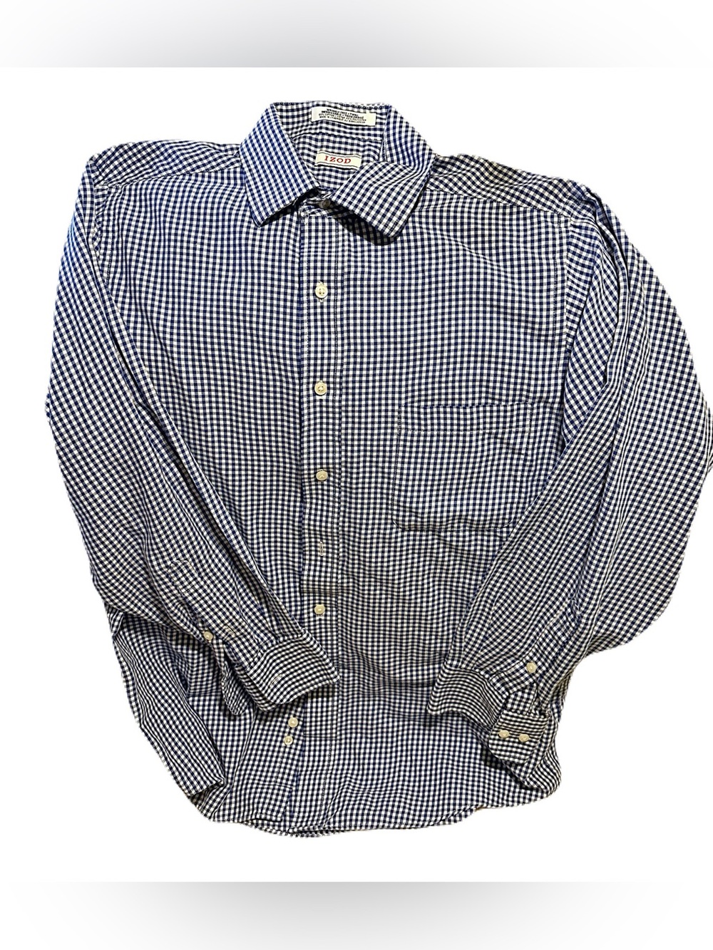 Izod Navy and White Gingham Button-Down Shirt